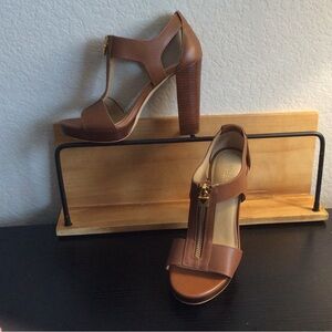 Michael Kors Tan Leather Block Heel Sandals